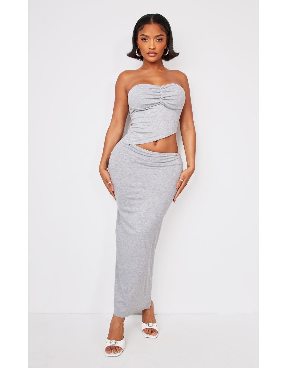 Shop Shape Grey Marl Jersey Asymmetric Waist Maxi Skirt Online in Qatar VogaCloset