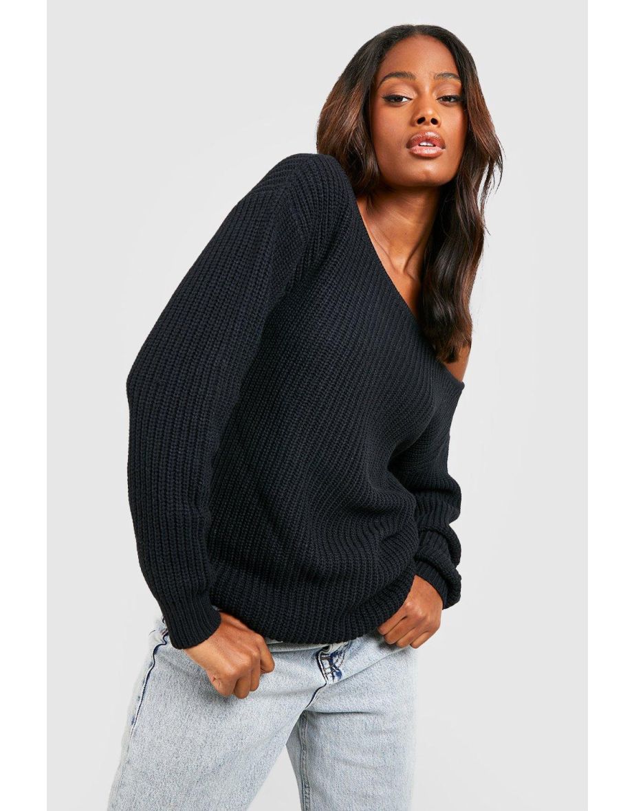 Basic Slash Neck Jumper - black - 3