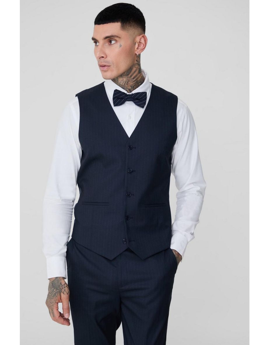 Tall Navy Pinstripe Waistcoat - navy