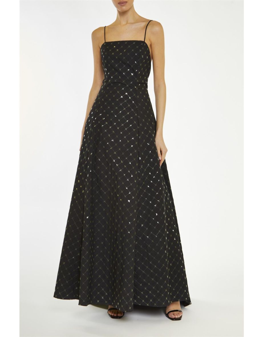 Scarlette Black-Sequin Quilted Hi-Low Maxi-Dress