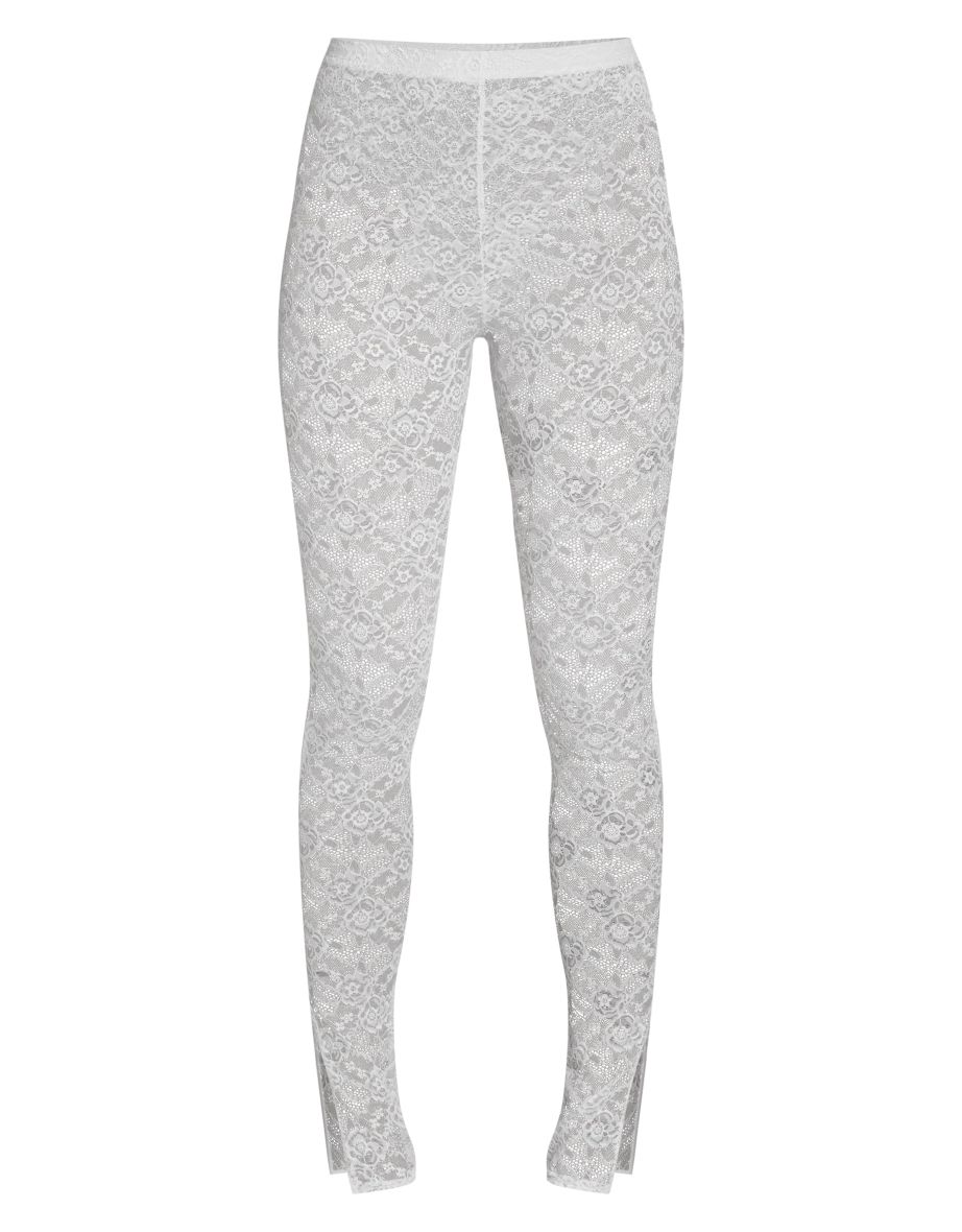 White Lace High Waisted Split Hem Leggings - 3