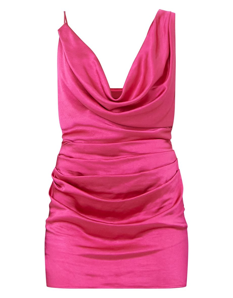 Designed by Naomi Campbell - Pink Satin Extreme Cowl Bodycon Dress - 3