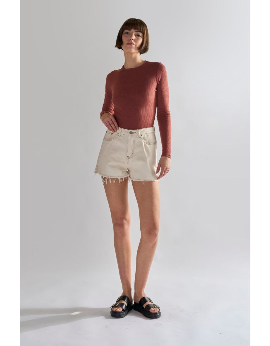 Glamorous Ecru High waisted Denim Shorts