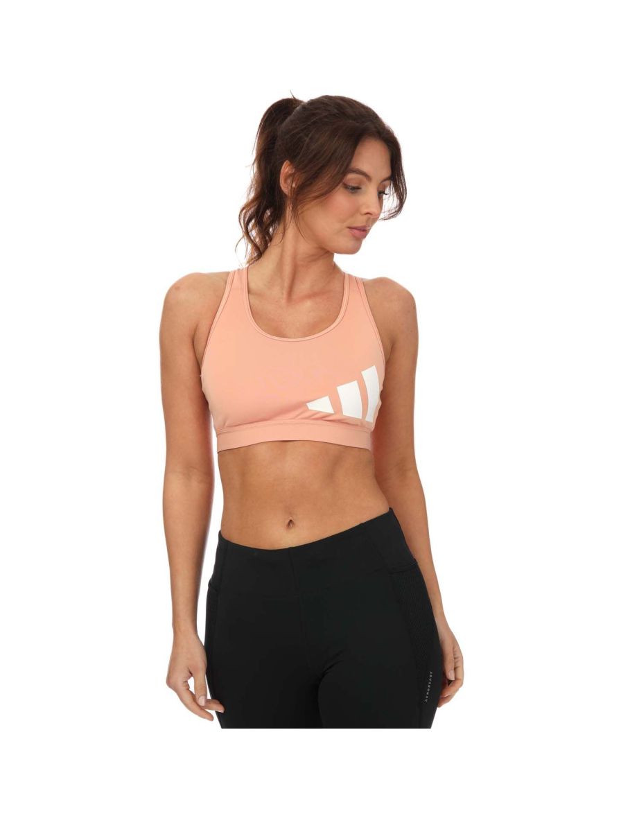 Women's adidas Believe This Medium Workout Logo Bra in Pink - 6