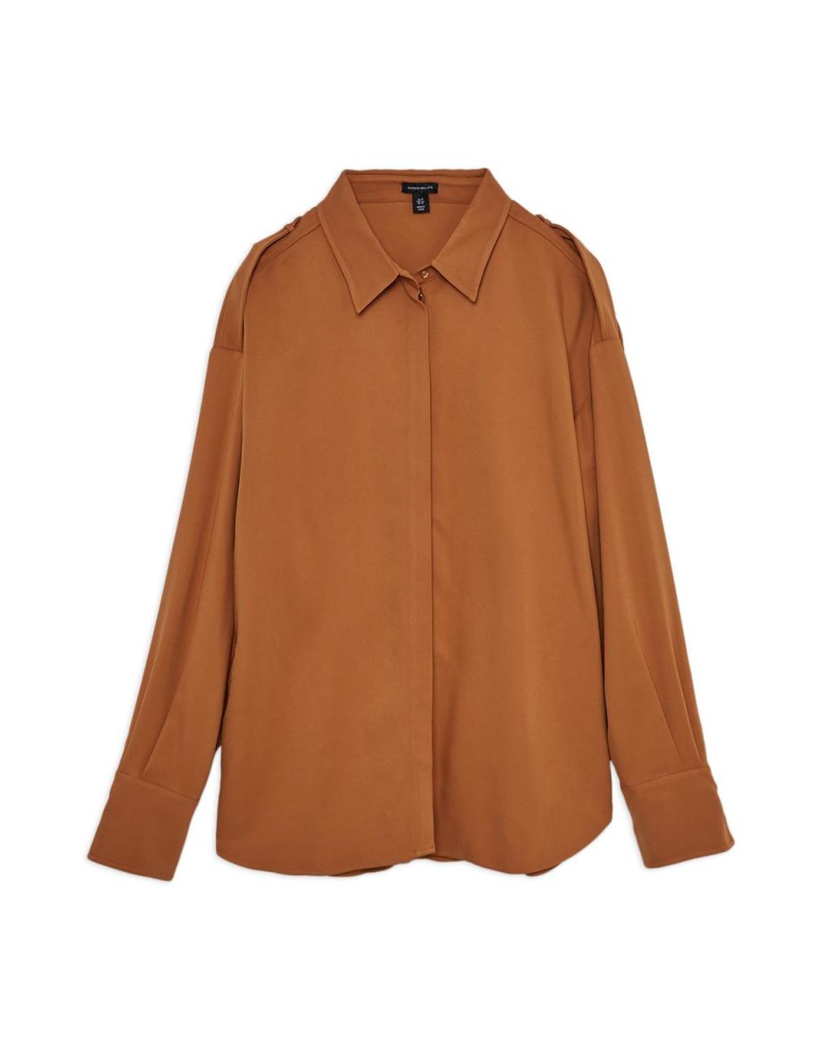 Plus Size Viscose Crepe Long Sleeve Collared Shirt - 3