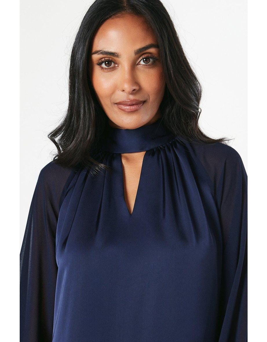 High Neck Satin Shift Dress - 3