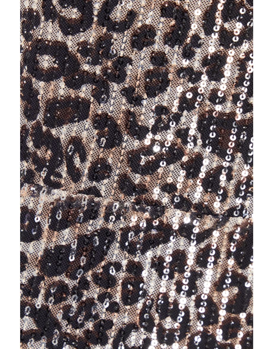 Brown Sequin Leopard Print Maxi Dress - 5