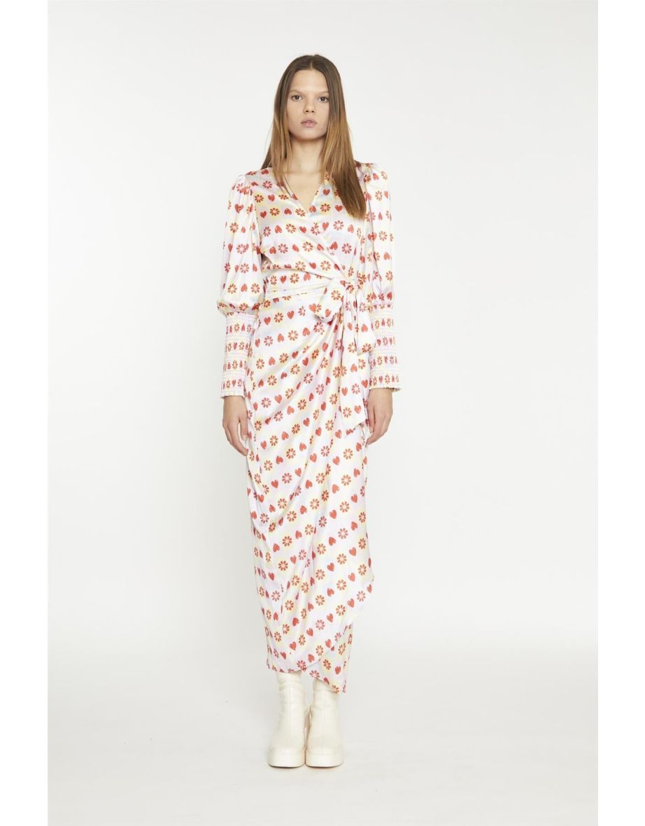 Pastel Tile-Print Wrap Maxi-Dress