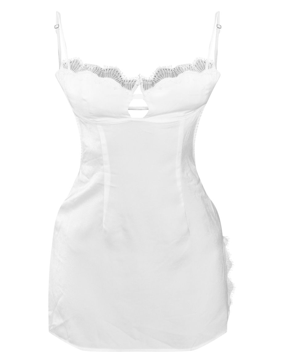 Petite White Chiffon Open Back Mini Dress With Trim Details - 4