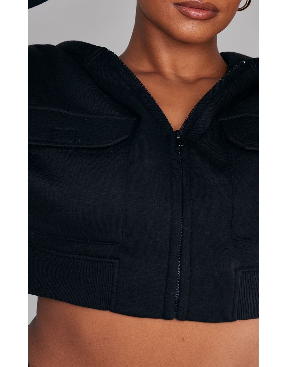 Plus Black Zip Up Cargo Crop Hoodie - 3