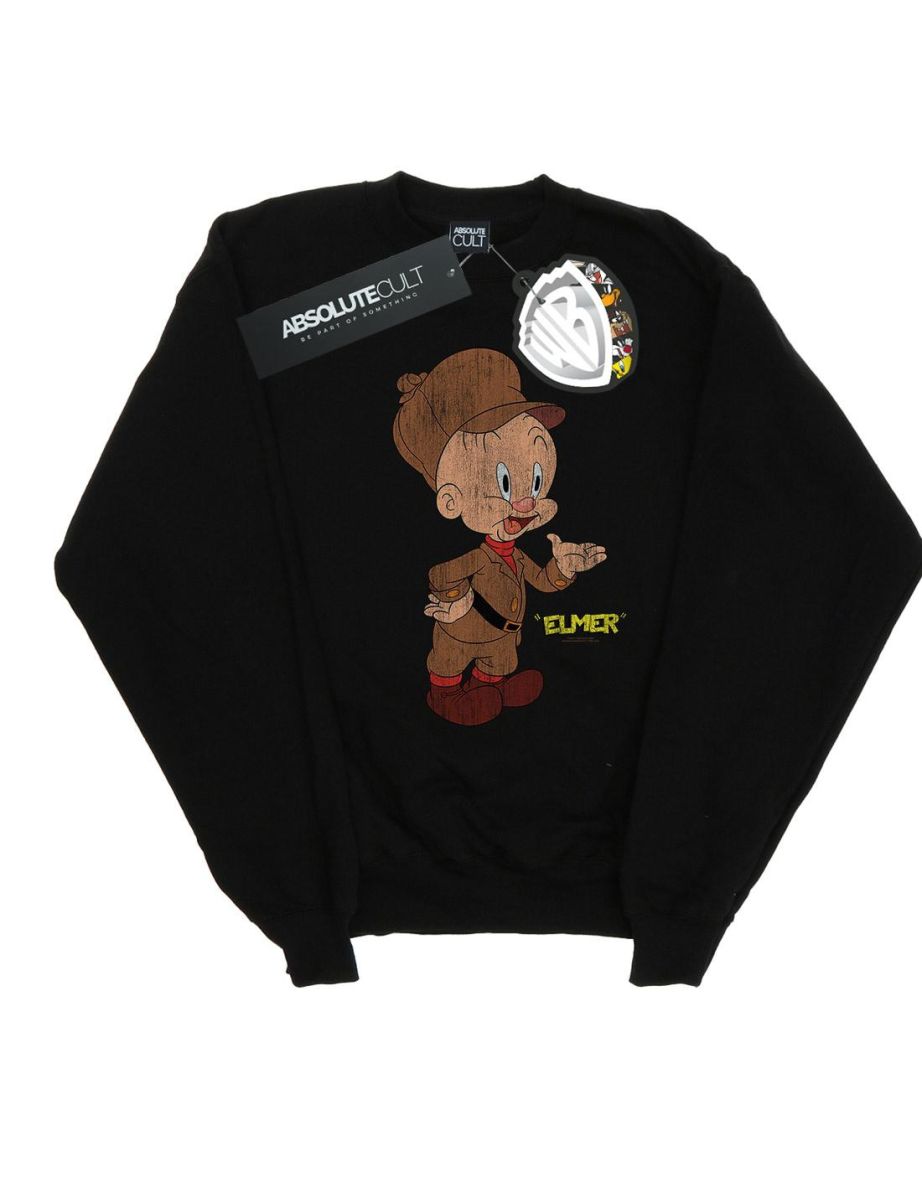Looney Tunes Girls Elmer Fudd Distressed Sweatshirt - Black