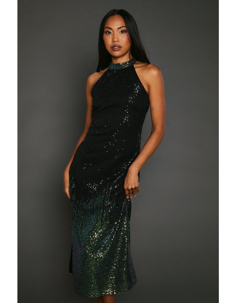 Ombre Sequin Halterneck Midi Dress - 3