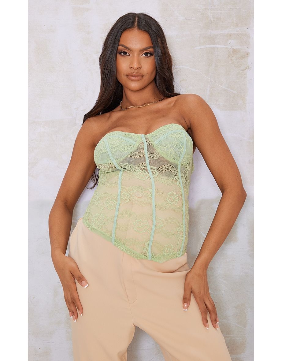 PRETTYLITTLETHING Corset, Strapless Sheer Lace Corset Top