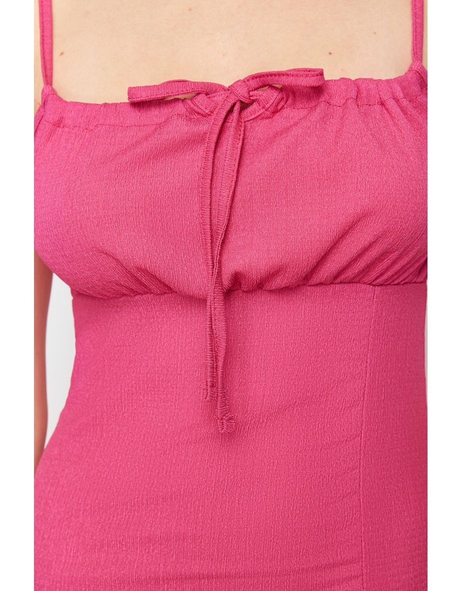 Fuchsia Wrap Fitted/Textured Knitted Maxi Pencil Dress - 7
