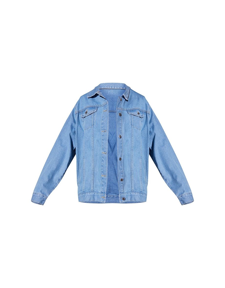 Recycled Light Blue Wash Basic Oversized Boyfriend Denim Jacket - 4