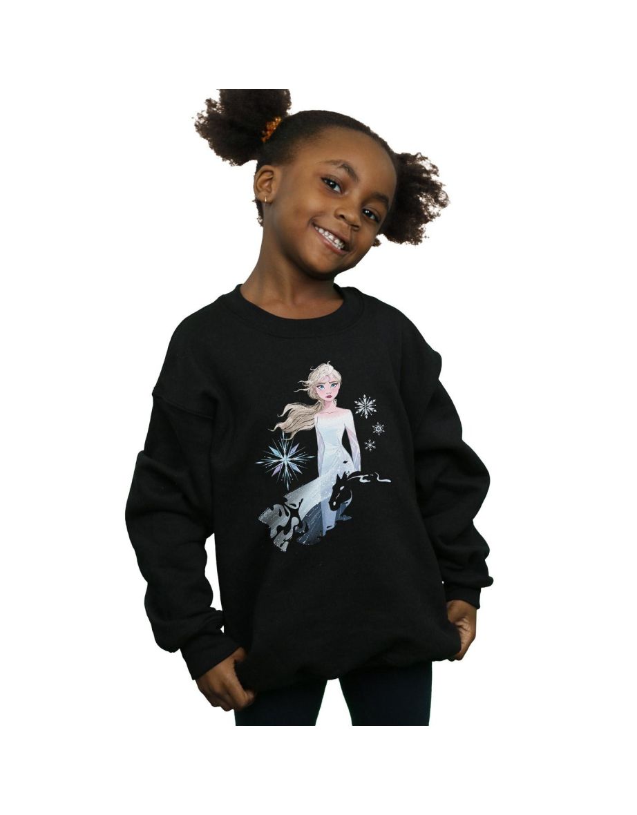 Disney Girls Frozen 2 Elsa Nokk Silhouette Sweatshirt - Black