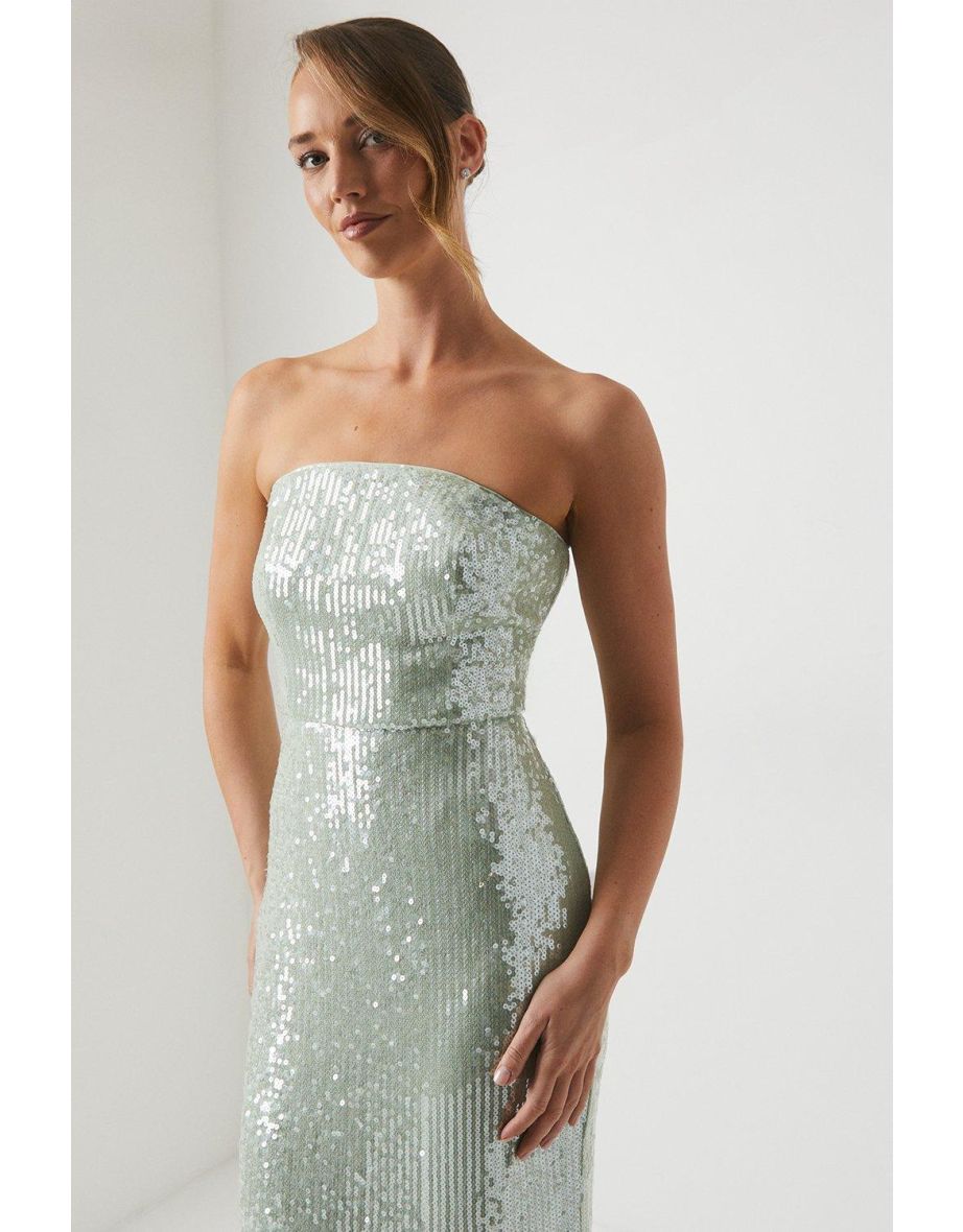 Sequin Bandeau Column Bridesmaids Dress - 3