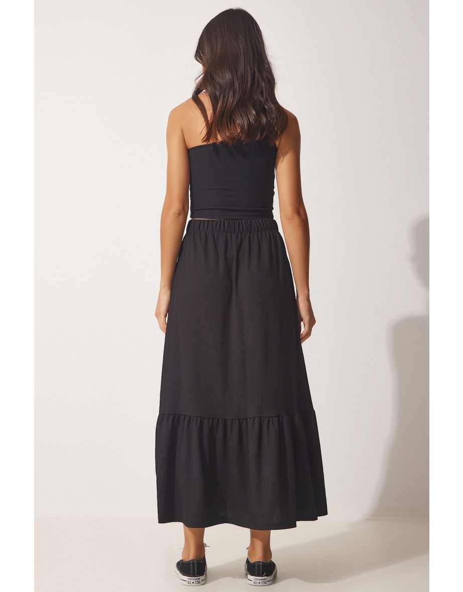 Women's Black Flared Summer Midaxi Skirt - 3