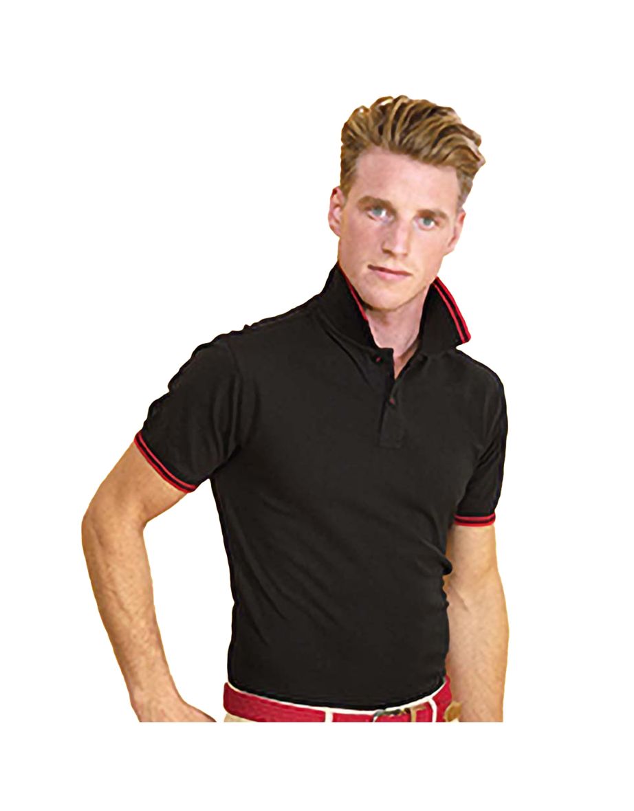 Asquith & Fox Mens Classic Fit Tipped Polo Shirt - Black/Red - 2