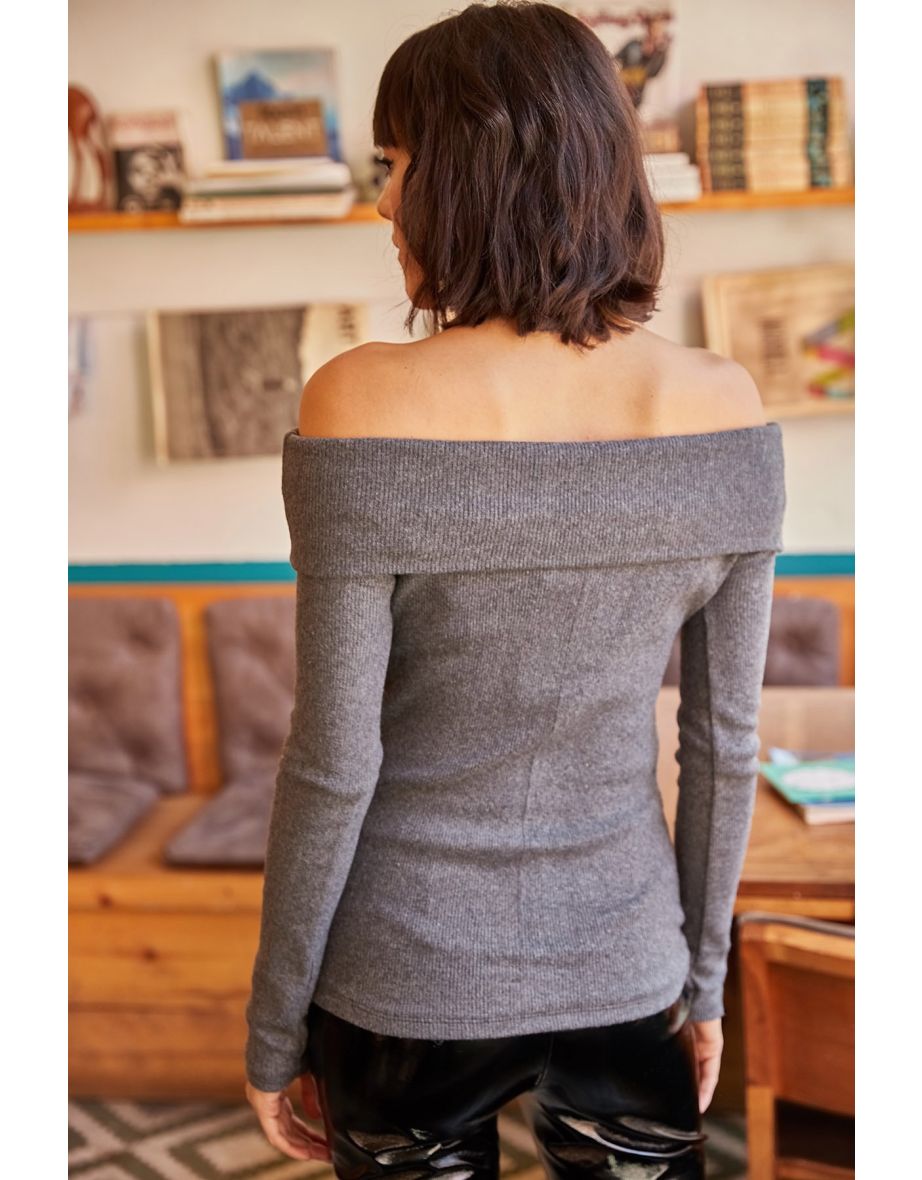 Women's Gray Madonna Collar Sharding Camisole Camisole Sweater - 5