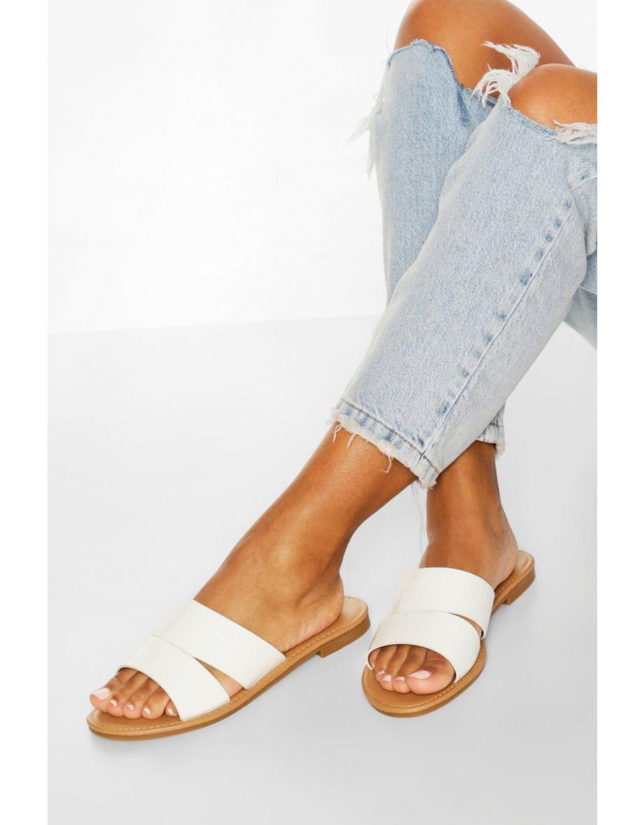 Croc Peep Toe Sliders - white