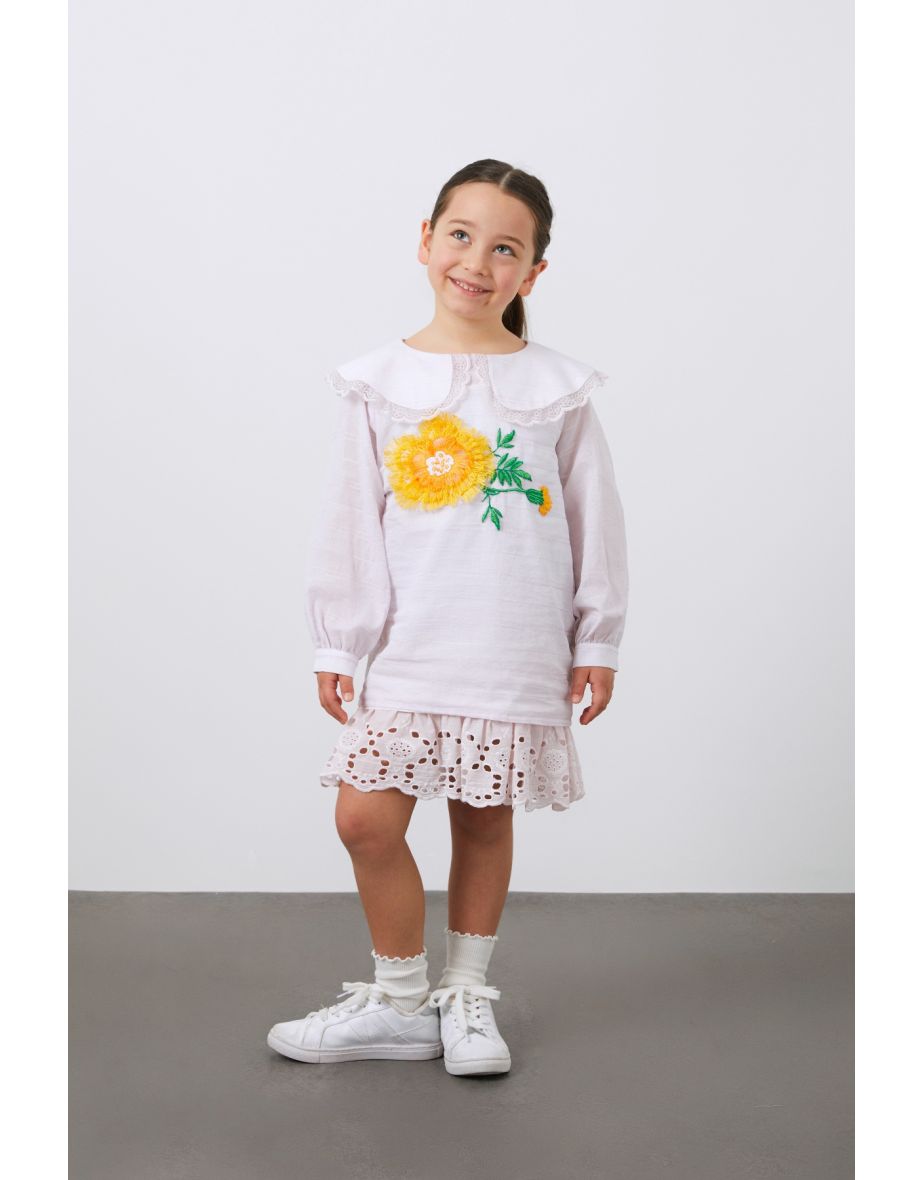 Embroidery Detailed Baby Collar Lilac Voile Girl's Dress