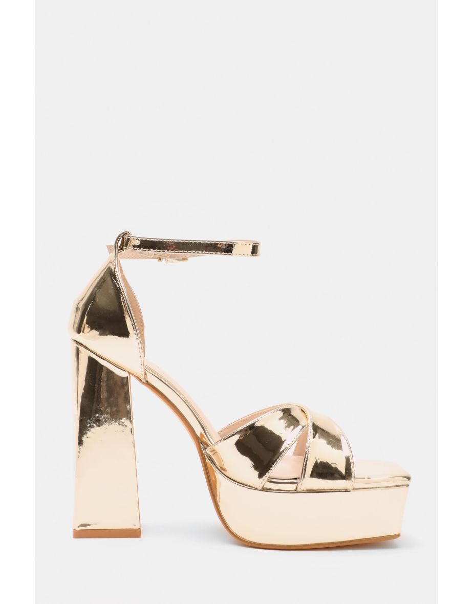 Gold Mirrored Platform Heels - 5