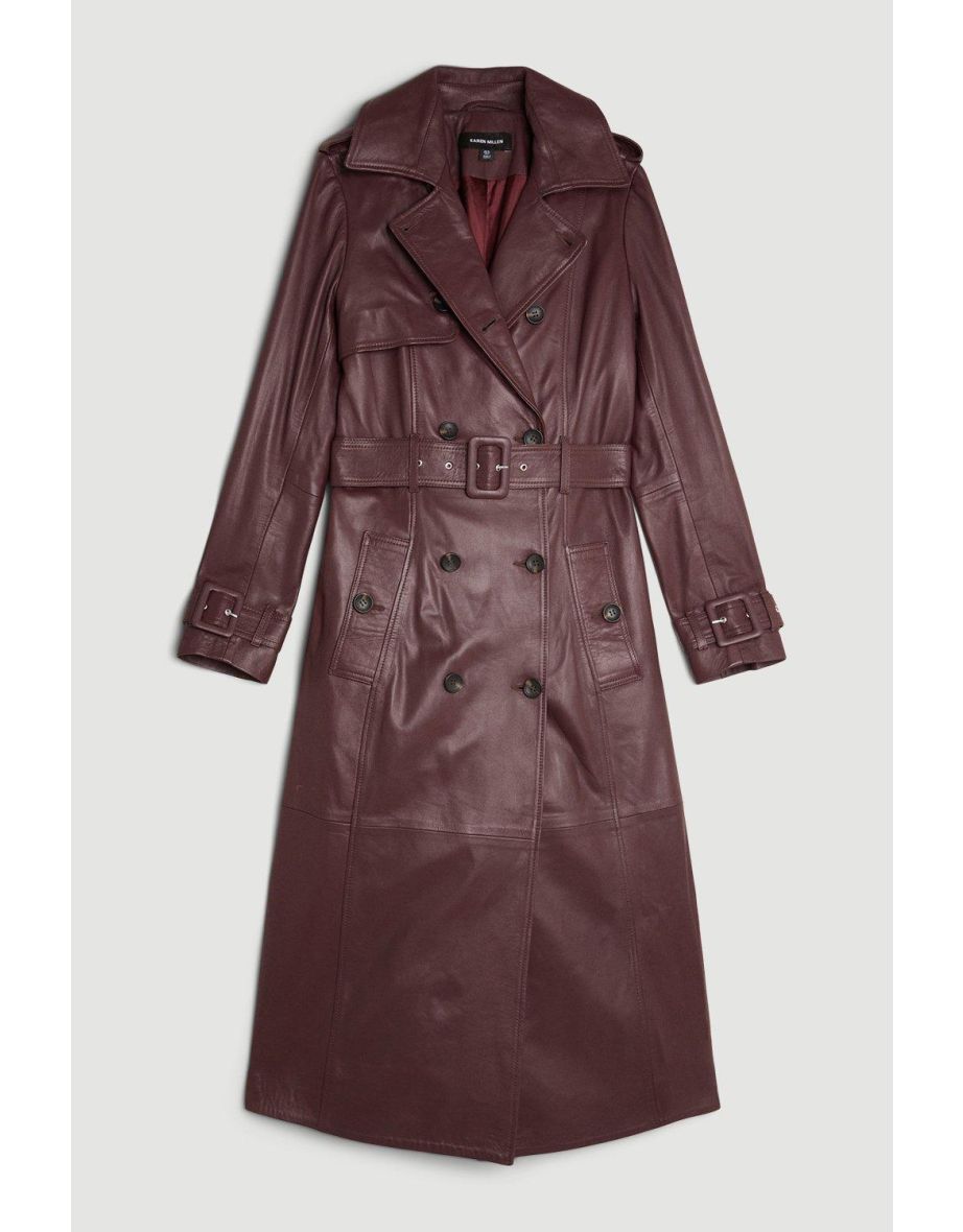Leather Trench Belted Mac Midi Coat - 3