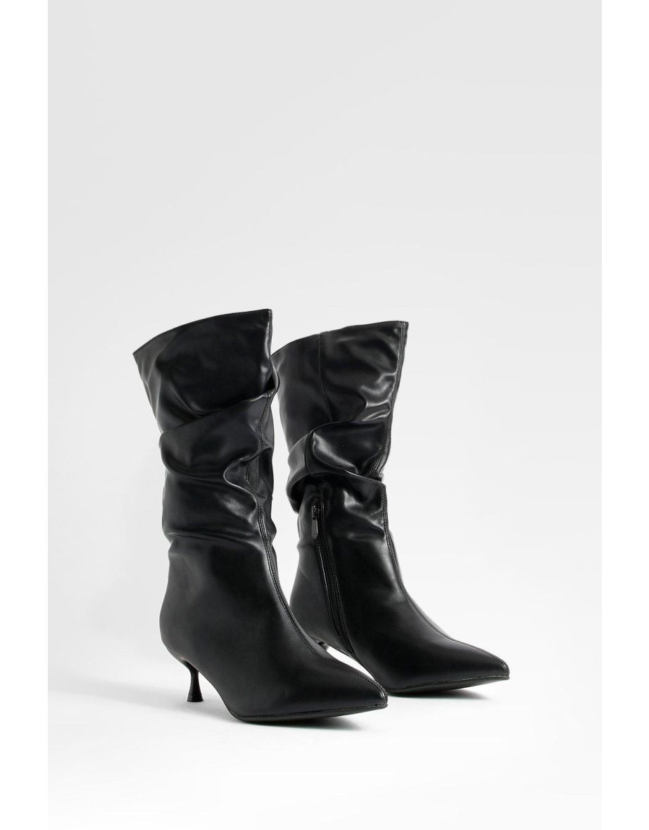 Shop Wide Fit Ruched Low Heel Knee High Boots black Online in Bahrain VogaCloset