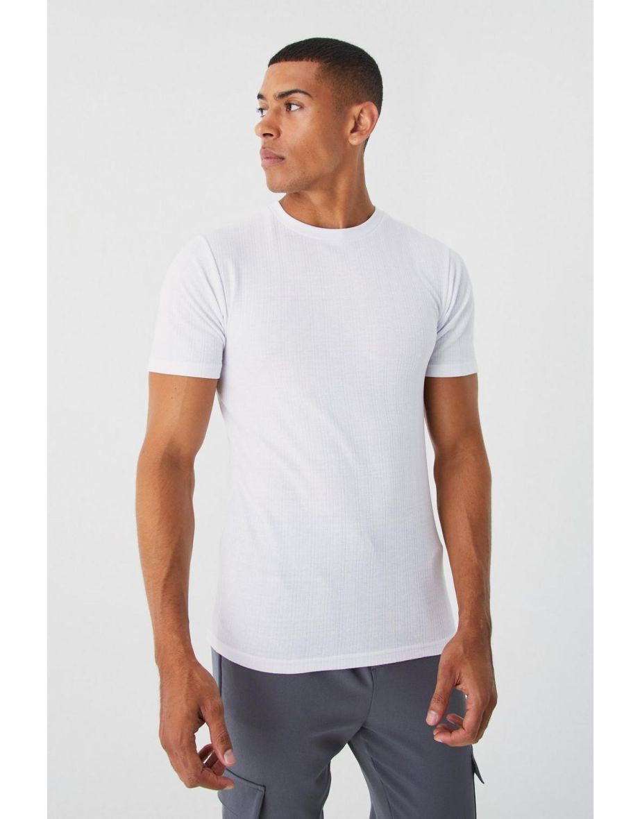 Muscle Fit Ribbed T-shirt - white