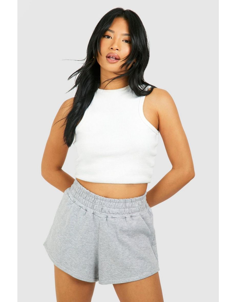 Petite Deep Waistband Runner Shorts - grey