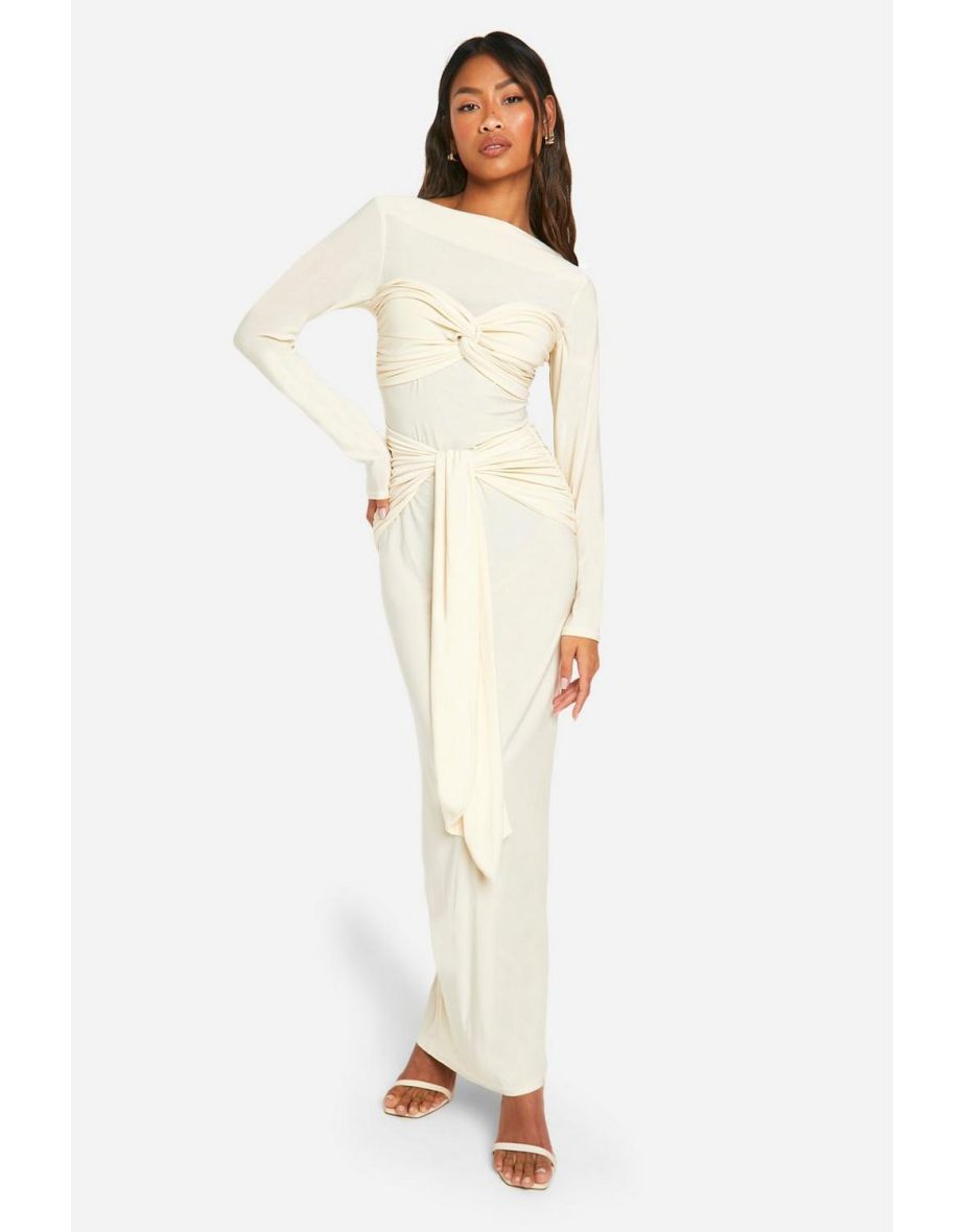 Ruched Twist Detail Maxi Dress - cream