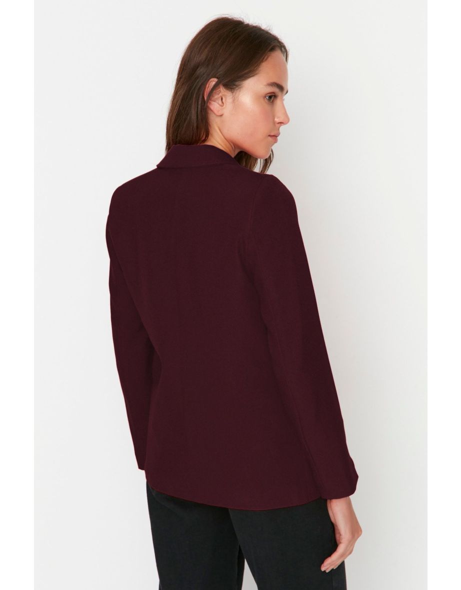 Claret Red Regular Lined Detailed Blazer Jacket - 3