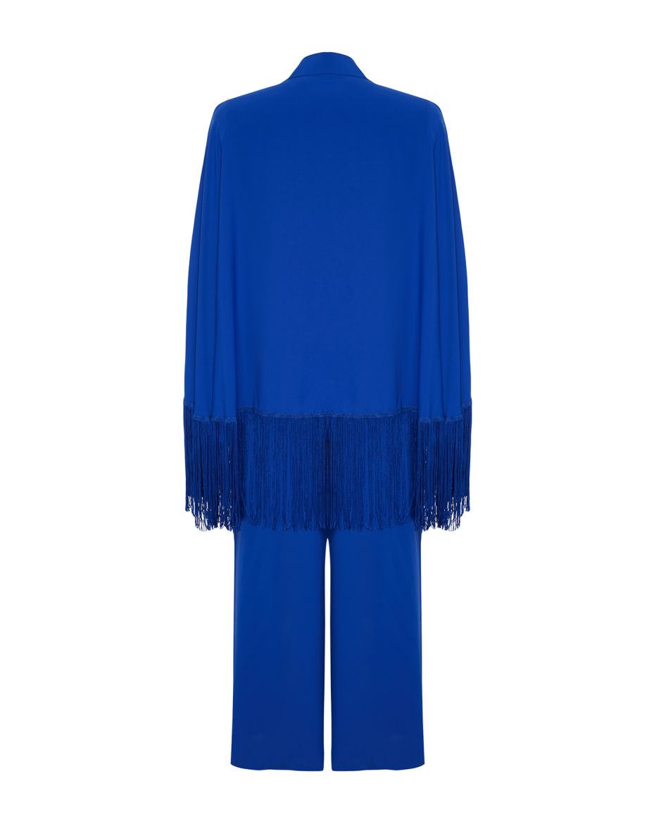 Navy Blue Tasseled Cape-Jumpsuit Evening Dress Suit - 7