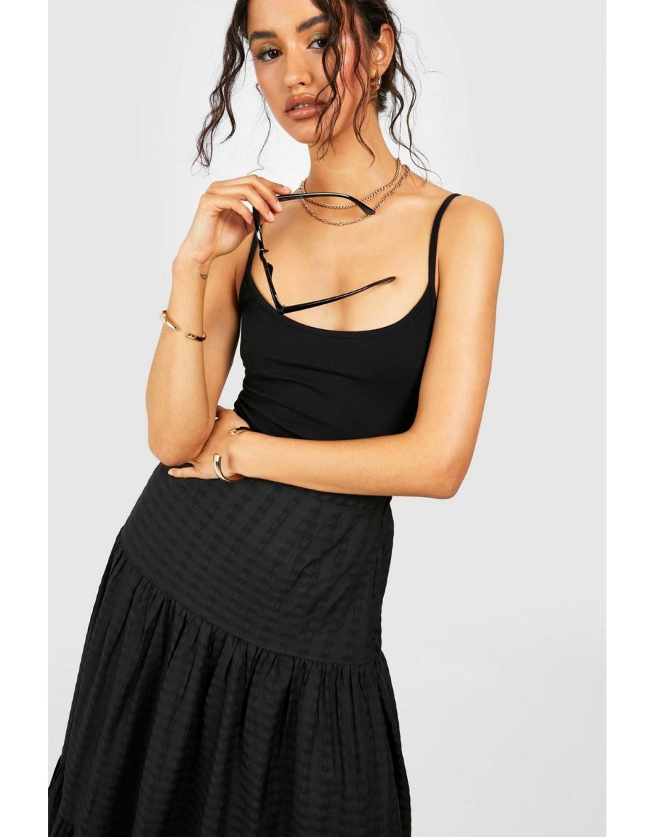Seersucker Tiered Maxi Skirt - black - 3