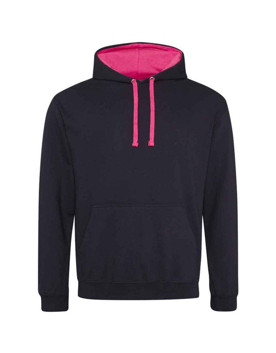 Awdis Womens/Ladies Varsity Hoodie - Jet Black/Hot Pink