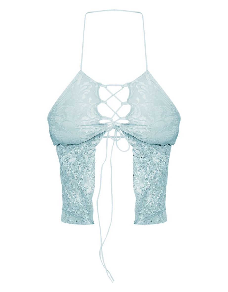 Shape Light Blue Lace Tie Front Crop Top - 4