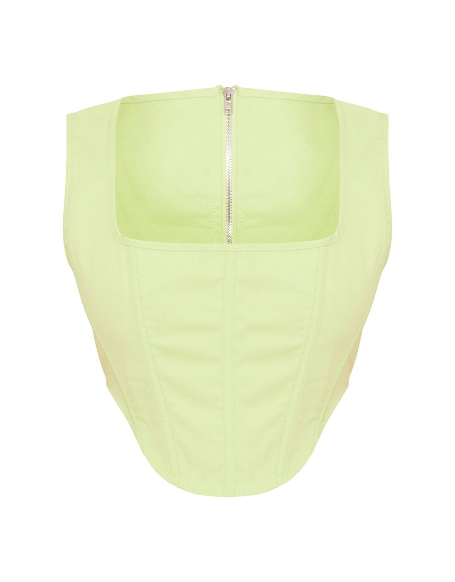 Lime Stretch Woven Boned Corset Crop Top - 4