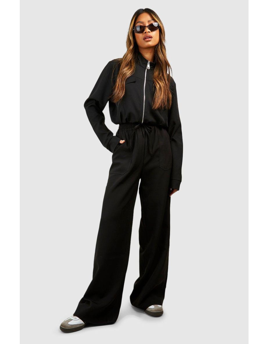 Elasticated Waist Slouchy Wide Leg Trousers - black