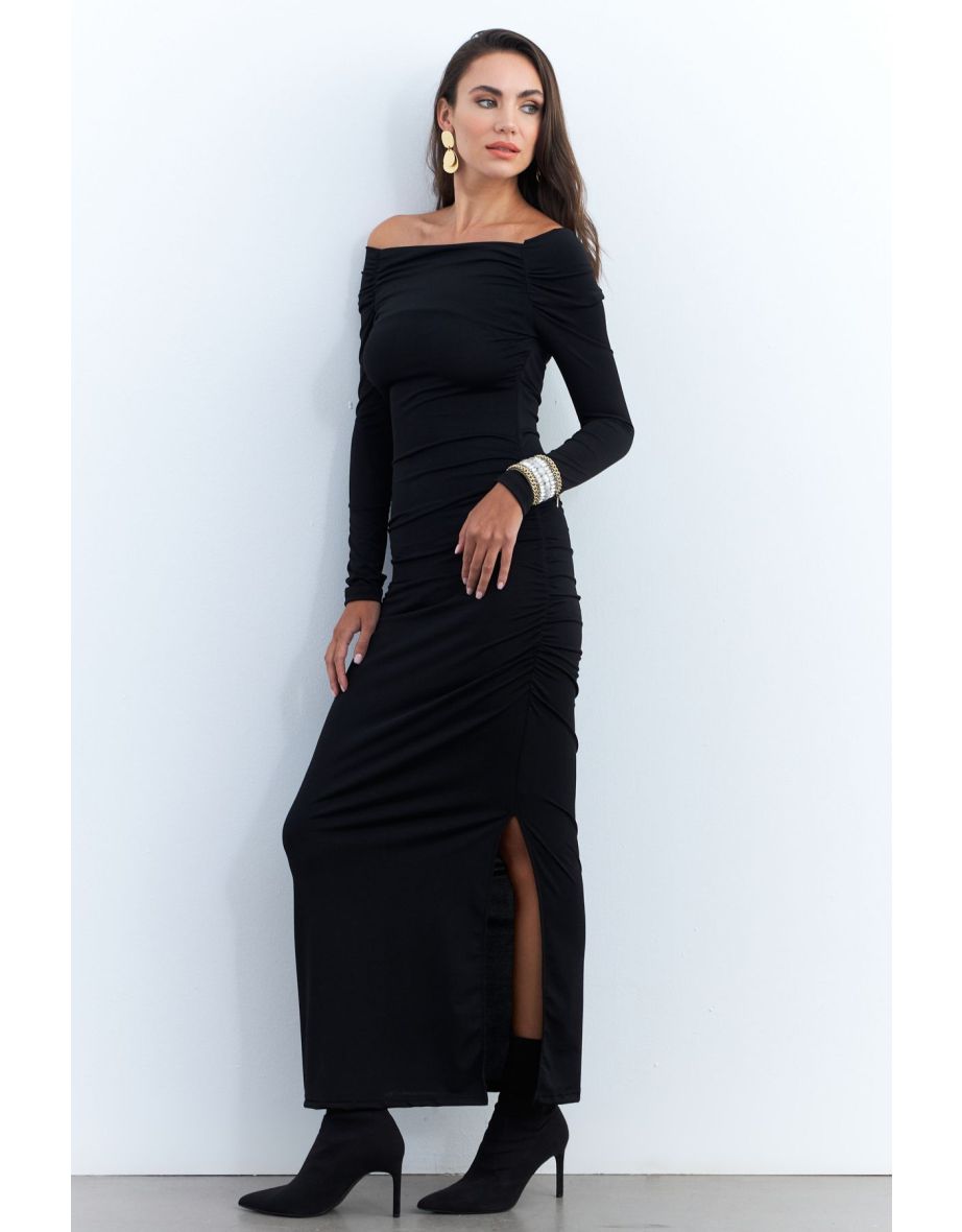Women's Black Draped Maxi Dress