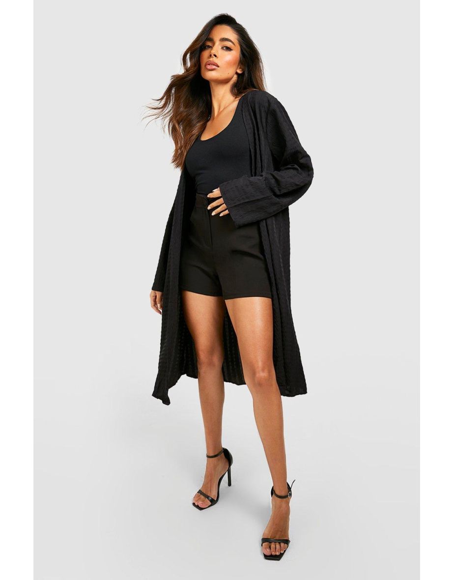 Textured Longline Kimono - black