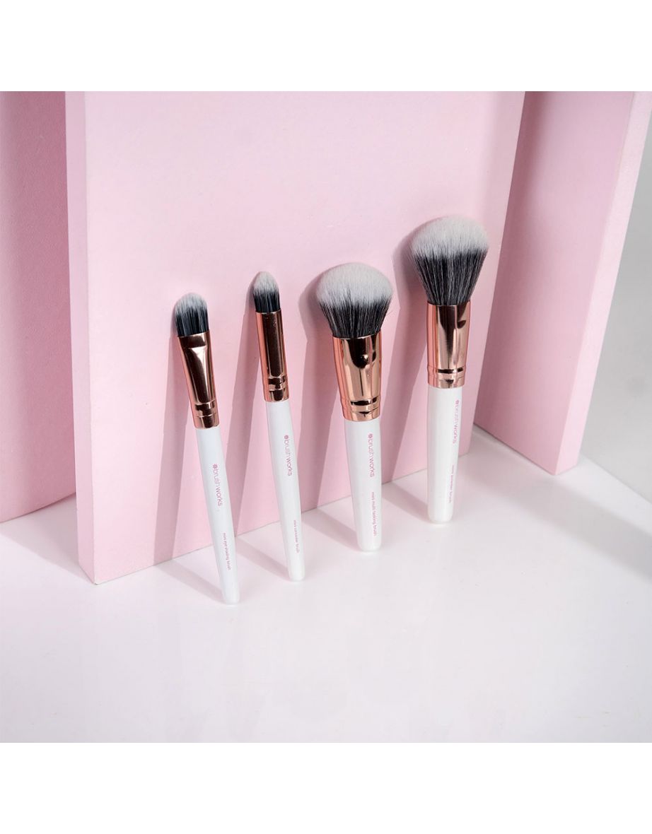 Brushworks White & Gold Travel Makeup Brush Set - 3