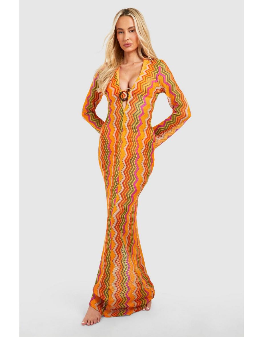 Tall Zig Zag Crochet Beach Maxi Dress - orange