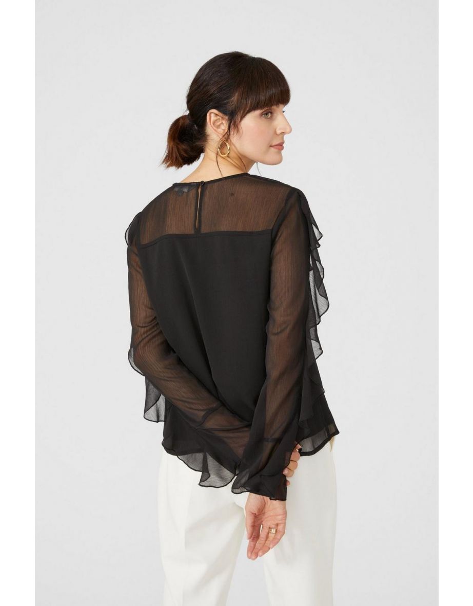 Petite Ruffle Detail Chiffon Blouse - black - 3