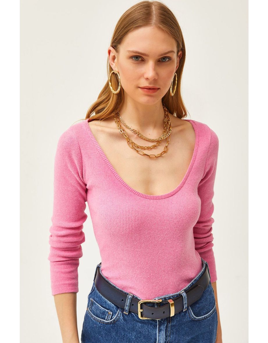 Woman's Pink Pool Collar Raised Lycra Blouse