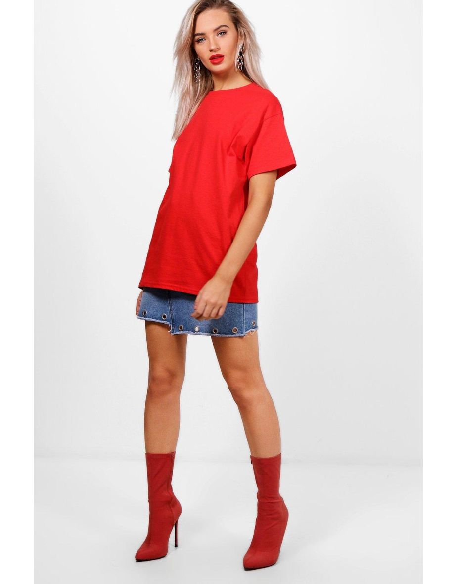 Basic Oversized Boyfriend T-shirt - red