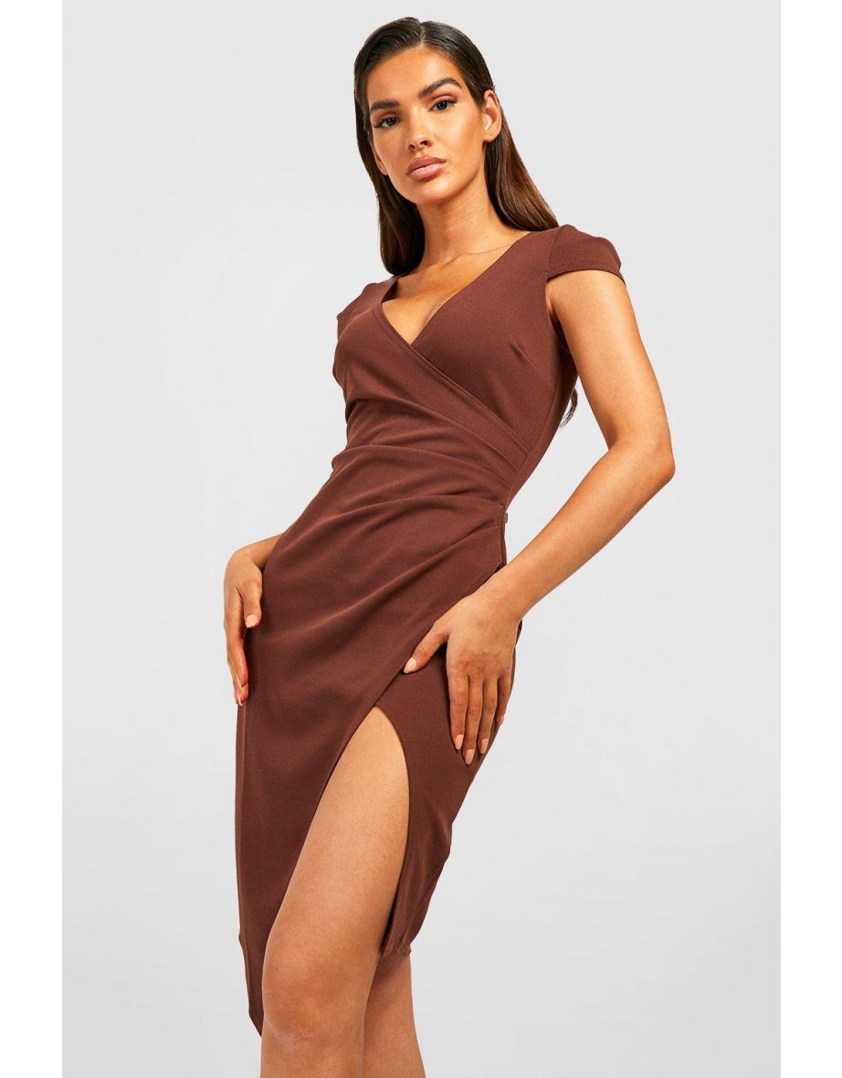 Cap Sleeve Wrap Midi Dress