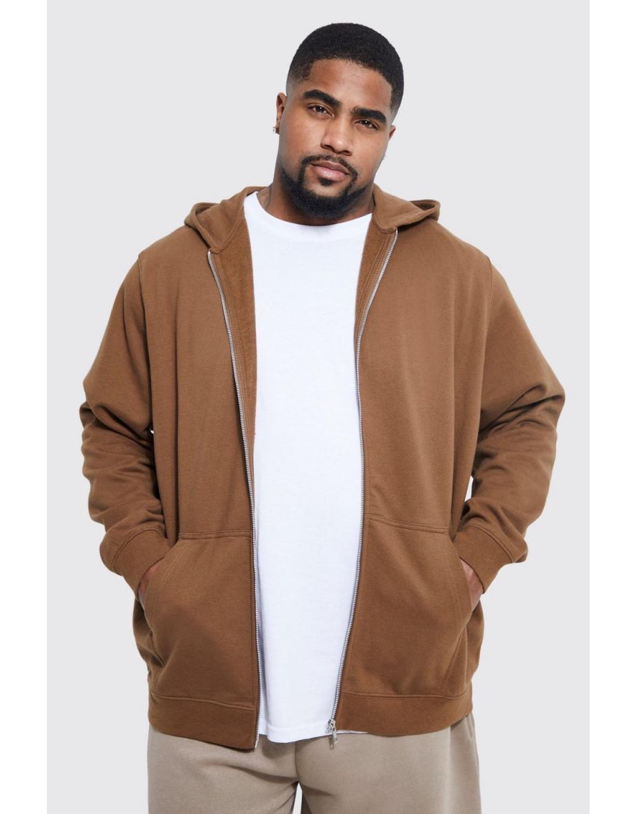 Plus Basic Zip Through Hoodie - chocolate