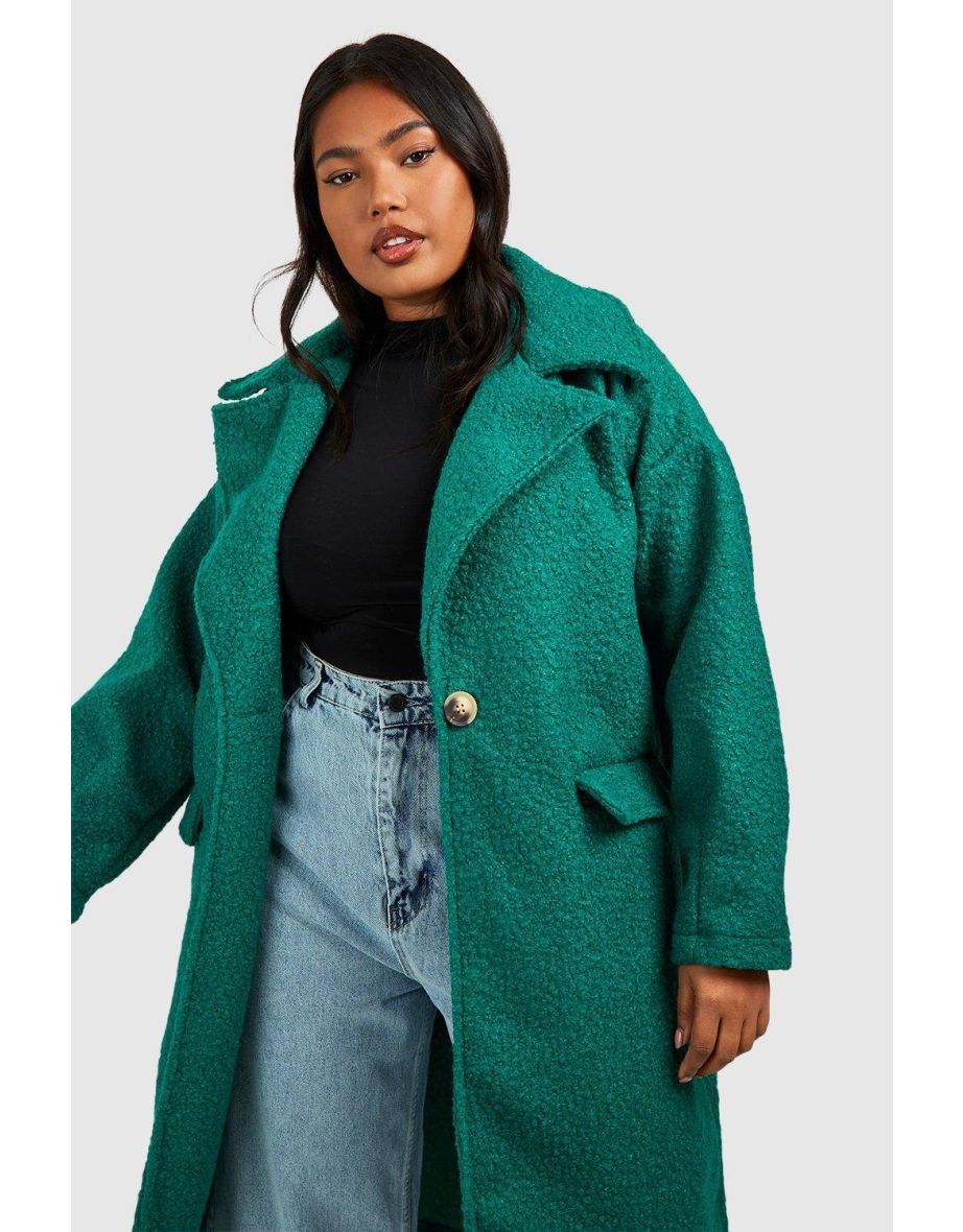 Plus Teddy Fur Collared Coat - green - 3