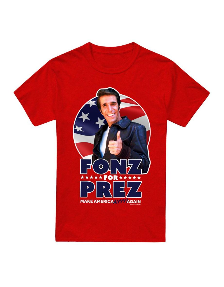 Happy Days Unisex Adult Fonz for Prez T-Shirt - Red